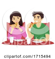 Poster, Art Print Of Teens Couple Eat Pizza Illustration
