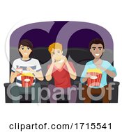 Poster, Art Print Of Teen Guys Watch Movie Eat Illustration