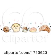 Poster, Art Print Of Mascot Bread Pastries Singing Illustration