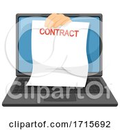 Poster, Art Print Of Hand Laptop Contract Signing Illustration