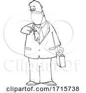 Cartoon Business Man Wearing A Mask And Checking His Watch