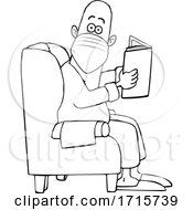 Poster, Art Print Of Cartoon Black And White Man Reading In A Chair And Wearing A Mask
