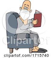 Poster, Art Print Of Cartoon Man Reading In A Chair And Wearing A Mask