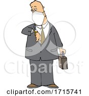 Cartoon Business Man Wearing A Mask And Checking His Watch