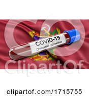 Poster, Art Print Of Flag Of Bryansk Oblast Waving In The Wind With A Positive Covid 19 Blood Test Tube
