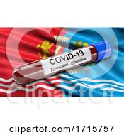 Poster, Art Print Of Flag Of Ivanovo Oblast Waving In The Wind With A Positive Covid 19 Blood Test Tube