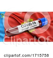 Poster, Art Print Of Flag Of Vladimir Oblast Waving In The Wind With A Positive Covid 19 Blood Test Tube