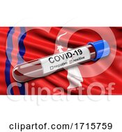 Poster, Art Print Of Flag Of Volgograd Oblast Waving In The Wind With A Positive Covid 19 Blood Test Tube