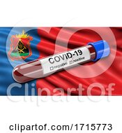 Poster, Art Print Of Flag Of Kemerovo Oblast Waving In The Wind With A Positive Covid 19 Blood Test Tube