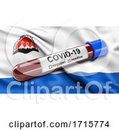 Poster, Art Print Of Flag Of Kamchatka Krai Waving In The Wind With A Positive Covid 19 Blood Test Tube