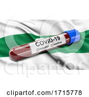 Poster, Art Print Of Flag Of Kurgan Oblast Waving In The Wind With A Positive Covid 19 Blood Test Tube