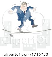 Fat Male Politician Walking Across A Tightrope
