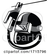 Poster, Art Print Of Arc Welding Equipment Electrode Holder And Welder Visor Retro Black And White