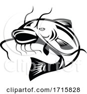 Poster, Art Print Of Catfish Jumping Retro Black And White