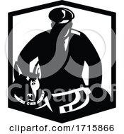 Poster, Art Print Of Canine Security Guard And Police Dog Badge Retro Black And White