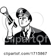 Poster, Art Print Of Policeman Security Guard Holding A Flashlight