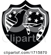 Poster, Art Print Of American Security Guard With Police Dog Usa Stars And Stripes Badge Black And White