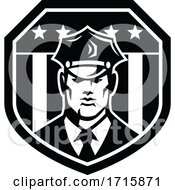 American Policeman Or Security Guard USA Flag Badge Retro Black And White by patrimonio