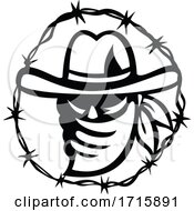 Texan Outlaw Or Bandit Wearing Face Mask Bandana With Barbed Wire Ring