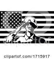 Poster, Art Print Of African American Soldier Saluting Usa Stars And Stripes Flag Circle Retro