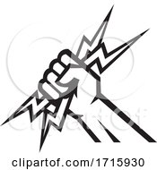 Poster, Art Print Of Electrician Hand Holding Lightning Bolt Side View Icon Black And White