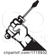 Repairman Hand Holding Screwdriver Retro Icon Black And White