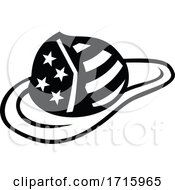Poster, Art Print Of American Fireman Hat With Usa Stars And Stripes Black And White Retro