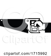 Carpenter Hand Holding Crosscut Saw Side View Icon Black And White