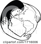 Poster, Art Print Of Mother Earth Hugging World Globe Retro Black And White