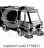 Poster, Art Print Of Street Cleaner Truck Side View Retro Black And White