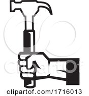 Poster, Art Print Of Carpenter Hand Holding Hammer Side View Icon Black And White