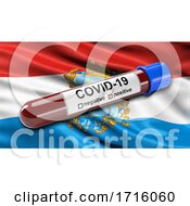 Poster, Art Print Of Flag Of Samara Oblast Waving In The Wind With A Positive Covid 19 Blood Test Tube