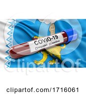 Poster, Art Print Of Flag Of Pskov Oblast Waving In The Wind With A Positive Covid 19 Blood Test Tube