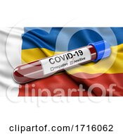 Poster, Art Print Of Flag Of Rostov Oblast Waving In The Wind With A Positive Covid 19 Blood Test Tube