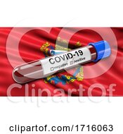 Poster, Art Print Of Flag Of Orenburg Oblast Waving In The Wind With A Positive Covid 19 Blood Test Tube