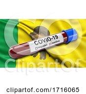 Poster, Art Print Of Flag Of Penza Oblast Waving In The Wind With A Positive Covid 19 Blood Test Tube