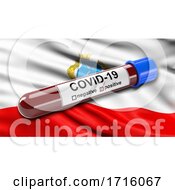 Poster, Art Print Of Flag Of Saratov Oblast Waving In The Wind With A Positive Covid 19 Blood Test Tube