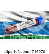 Poster, Art Print Of Flag Of Sverdlovsk Oblast Waving In The Wind With A Positive Covid 19 Blood Test Tube