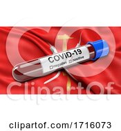 Poster, Art Print Of Flag Of Tula Oblast Waving In The Wind With A Positive Covid 19 Blood Test Tube