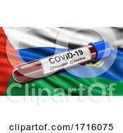 Poster, Art Print Of Flag Of Tyumen Oblast Waving In The Wind With A Positive Covid 19 Blood Test Tube
