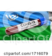 Poster, Art Print Of Flag Of Khanty Mansi Autonomous Okrug Waving In The Wind With A Positive Covid 19 Blood Test Tube