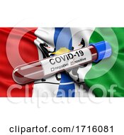 Poster, Art Print Of Flag Of Novosibirsk Oblast Waving In The Wind With A Positive Covid 19 Blood Test Tube