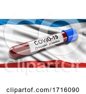 Flag Of The Republic Of Crimea Waving In The Wind With A Positive Covid 19 Blood Test Tube
