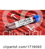 Poster, Art Print Of Flag Of Saint Petersburg Waving In The Wind With A Positive Covid 19 Blood Test Tube