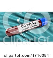 Poster, Art Print Of Flag Of Sakhalin Oblast Waving In The Wind With A Positive Covid 19 Blood Test Tube