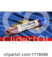 Poster, Art Print Of Flag Of Murmansk Oblast Waving In The Wind With A Positive Covid 19 Blood Test Tube