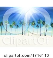 Poster, Art Print Of 3d Summer Landscape With Palm Trees On Sandy Beach
