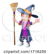 Kid Cartoon Girl Child In Witch Halloween Costume