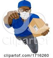 Poster, Art Print Of Delivery Superhero Courier Delivering Package Box