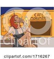 Poster, Art Print Of Woman Smoking Outside Cafe Monumental